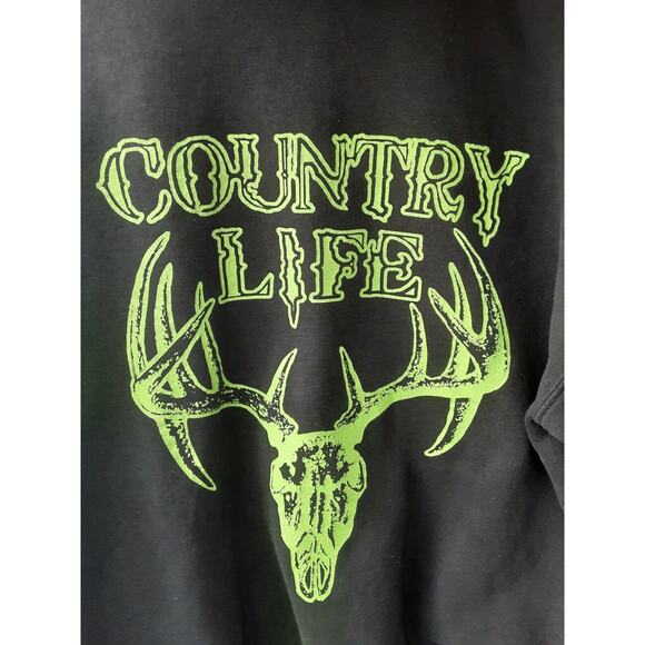 Country Life Hoodie Black Gildan Sweater Antlers Men's Size L - Picture 1 of 10